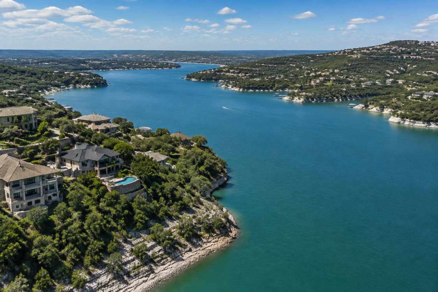 Shoreline and hills at Lake Travis near Austin